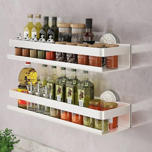 Organizador de especias de acero inoxidable, 2 unidades, sin perforación, estante de especias montado en la pared, 30 cm, estante de cocina con ventosa para especias y botellas de condimentos