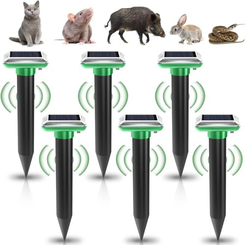 Lot de 6 répulsifs solaires anti-taupes : IP65 étanche - Répulsif solaire contre les campagnols - Répulsif à ultrasons pour la répulsif contre les taupes - Lutte contre les parasites pour le jardin