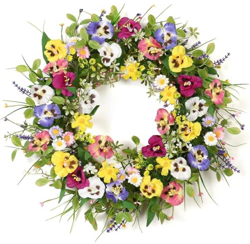Spring Wreaths for Front Door, Artificial Door Wreath Colorful Spring Summer Wreath, All Seasons Floral Door Wreath for Farmhouse Office Home Wedding Party Decoration (Style A)