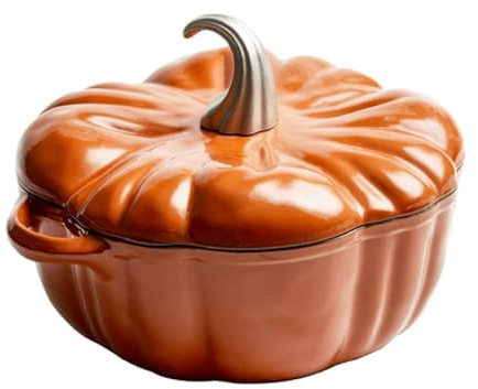 Casseruola in ghisa smaltata, forno olandese a forma di zucca con coperchio, pentola profonda antiaderente, piani cottura a induzione e fornello per arrosto sicuro in forno