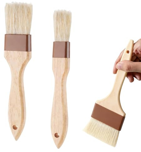 YUVKIN 2 Pcs Pinceles de Cocina, Pinceles de Repostería, Pinceles de Madera con Cerdas Naturales para Cocinar, Untar Aceite y Salsas