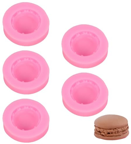 TopHomer Paquete de 5 moldes para hamburguesas de macarrones, moldes de silicona para fondant, reutilizables, decoración de pasteles, molde para chocolate, cupcakes, postres, yeso, 4,5 x 1,2 cm
