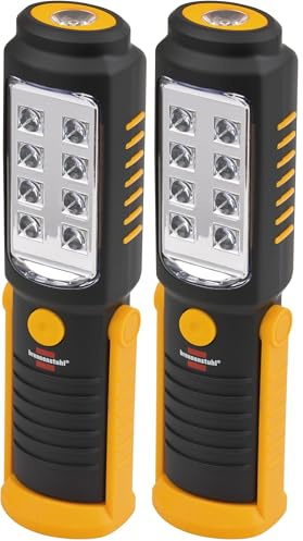 Brennenstuhl LED Taschenlampe mit Batterie/SMD LED Handleuchte mit 250+100lm (Werkstattlampe mit max. 10h Leuchtdauer, drehbarer Haken und Magnet) (Packung mit 2)