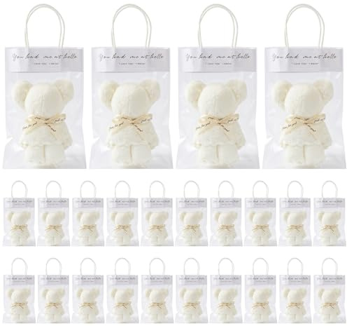 Bemonew Paquete de 24 toallas de oso para baby shower, terciopelo coral suave, regalos de baby shower para invitados, bonitas toallas de mano plegadas en forma de oso para bodas, fiestas de cumpleaños