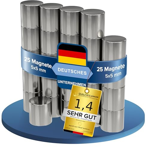 25 Magnete Scheibenmagnet 5x5 mm - Kraft 0,9 kg - silber extra stark rund - starke Supermagnete - Magnet für Whiteboard, Pinnwand, Magnettafel, Werkstatt - Neodym Power