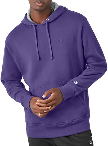 Champion Men's Pullover Fleece Hoodie, Standard Fit, Midweight, C Logo, Available in Regular and Big & Tall, Purple - C Logo, Small