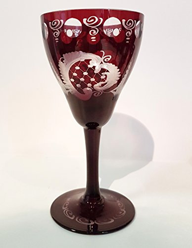 Oberstdorfer Glashütte Egermann Verre à vin Antique poncé, Sherry, Verre de Bohême, Rouge Rubis Vieilli, collecteur d'occasion comme Neuf, Hauteur : env. 15 cm