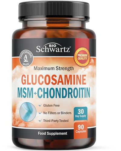 Glucosamine and Chondroitin High Strength | with MSM, Tumeric, Ginger, Boswellia Serrata, Collagen, Hyaluronic Acid & Bromelain | Glucosamine Complex | Third-Party Tested, Gluten-Free | 90 Capsules
