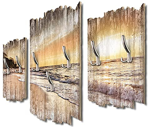 Kreative Feder 3-teilige Designer Wandgarderobe Strandspaziergang - Flurgarderobe Wandpaneele Größe 95x60cm aus MDF (Strandspaziergang)