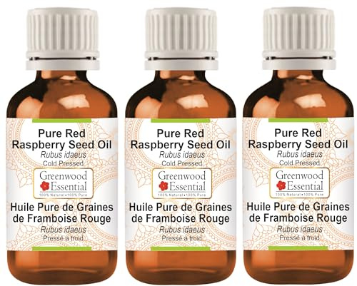 Greenwood Essential Olio di semi di lampone rosso naturale (Rubus idaeus) spremuto a freddo, 100 ml x 3 (10 oz)