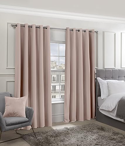 Emma Barclay Cali Eyelet - Woven Thermal Blackout Eyelet Curtains in Blush Pink - Width 46 x Drop 72 (116 x 183cm)