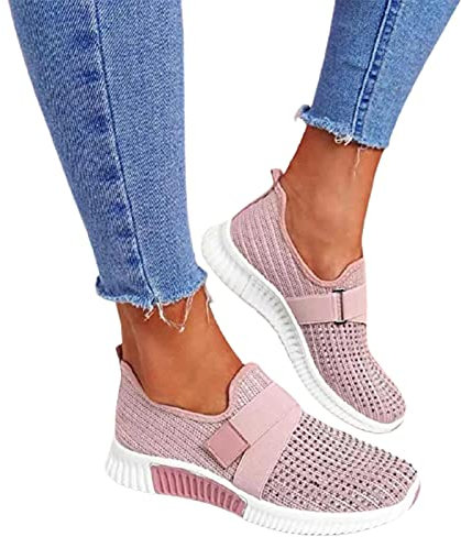 Frdun Zapatos cómodos con soporte de arco para mujer, zapatos sin cordones con suela ortopédica, tenis de moda con plataforma para mujer, zapatos casuales para caminar