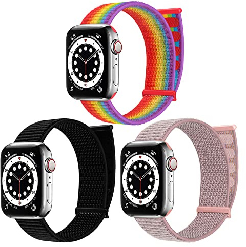 chinbersky 3 st. sportarmband kompatibla med Apple Watch band 42 mm, 44 mm, 45 mm, 49 mm, mjuka justerbara elastiska nylonersättningsarmband för iWatch Series Ultra/8/7/6/5/4/3/2/1/SE