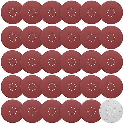 STEBRUAM 225 mm Sanding Discs 120 Grit, 30 Pieces Orbital Sander Discs 9 inch 225 mm large Hook and Loop Sanding Discs 8 Holes Round Sandpaper Sheet for Grinding Giraffe, Drywall Sander Sanding Pads