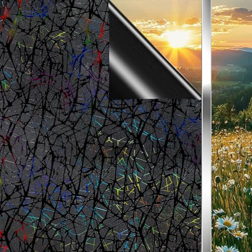 Qualsen Total Blackout Window Film Privacy, 3D Laser Pattern Privacy Film for Glass Windows Opaque Non-adhesive Static Cling, UV Protection Black Out Window Cover for Bedroom, Office(60x200cm)