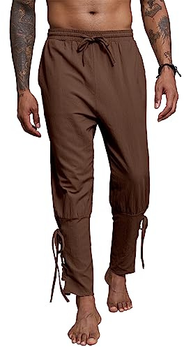 YAOBAOLE Pantalon Lin Homme Pantalon Homme Lin Pirate Medieval en Leger Brun L