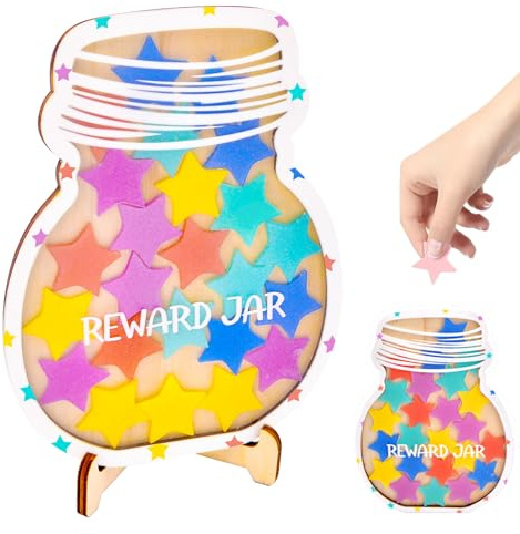 Vibbang Tablero de Recompensas para Niños, Tarro de Recompensa Estrellas, Frasco de Incentivo para el Comportamiento de Los Niños, Personalizado Recompensa para el Aula, Star Reward Jar