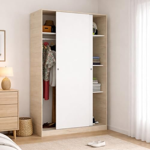 Dmora Guardaroba 2 Ante Denali 50x204h cm Bianco Bianco Lucido Appendiabiti 4 Ripiani, Armadio Camera da Letto 2 Ante