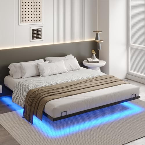 DICTAC Estructura de Cama de 180x200 con iluminación LED, Estructura de Cama para Adultos con Base de Listones, Cama de Metal, Cama Doble de 180x200 con luz, Cama para Invitados
