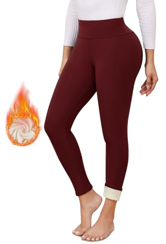 TMEOG Fleece Lined Leggings Women Thermal Fur Lined Leggings Winter High Waist Warm Sherpa Leggings Ladies Workout Yoga Pants(Red,XL)