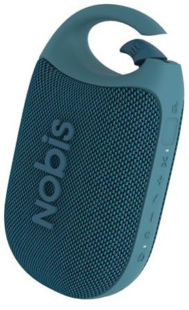 NOBIS Clip N1 Tragbarer Bluetooth Lautsprecher mit App, Beat-Modus, bis zu 24 Stunden Spielzeit, IP68 wasserdicht, BT 5.3, HD-Sound, Stereo-Paarung, Custom EQ, perfekt für Outdoor (Blau)