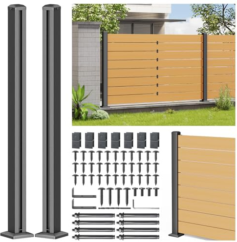 Prinfort 4FT 201 Stainless Steel Heavy Duty Fence Post for Wood Slats(End Post), Outdoor Ground Install Wooden Privacy Fence Panels Posts Matte Black 2Pack