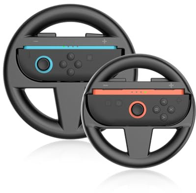 EJGAME Steering Wheels Compatible with Nintendo Switch 2(2025) JoyCons,Racing Games Accessories Compatible with Switch 2 Mario Kart World/ 8 Deluxe,Two Size for Adults & Children,2 Pack (Black)