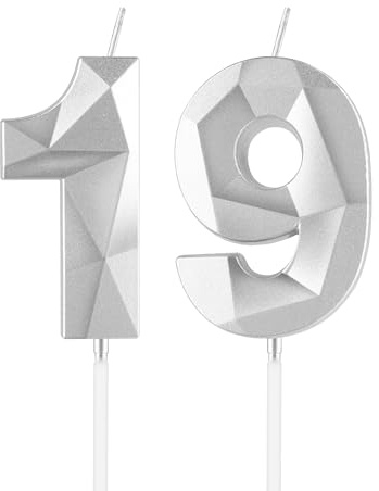 mciskin Silver 19th Birthday Candles, 19th Birthday Decorations for Girl Boy,3D Number 19 Candles for Cake, Pearl Silver Candle Cake Topper Decorations for Birthday Party Weddings Anniversary Supplies