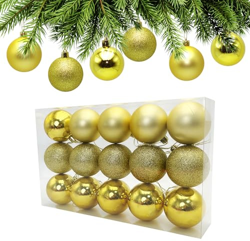 AiTodos® 15 Bolas de Navidad Juego, Irrompibles 60mm, Doradas