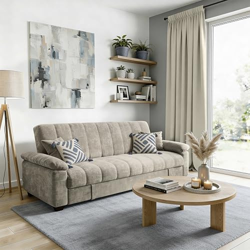 Dako Furniture® 3-Seater Sofa Bed VERONICA, Taupe | Pull-Out Sleeper, Modern Upholstered, Compact & Comfortable Design, Click-Clack Mechanism, Adjustable Back Support