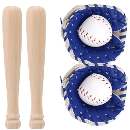 Mini Juego de Béisbol, Bates Guantes y Pelotas en Miniatura para Decoración Tartas Decoración Deportiva Exhibiciones Escritorio Accesorios Fotografía y Casa de Muñecas (Azul)