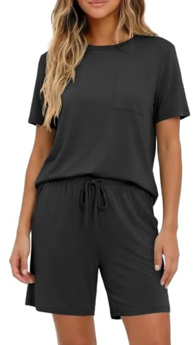 PrinStory Pyjamas dam kort kortärmad pyjamas-set rund hals vardagskläder sommar nattkläder T-shirt och shorts