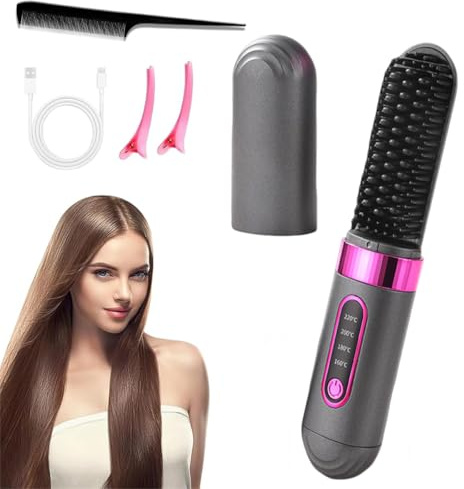 Brosse Lissante Sans Fil, Chauffage Céramique MCH Fer à Lisser 4 Réglages De Température Avec Soin Capillaire Aux Ions Négatifs Vitesse De Lissage 2 Fois Plus Rapide pour Travel