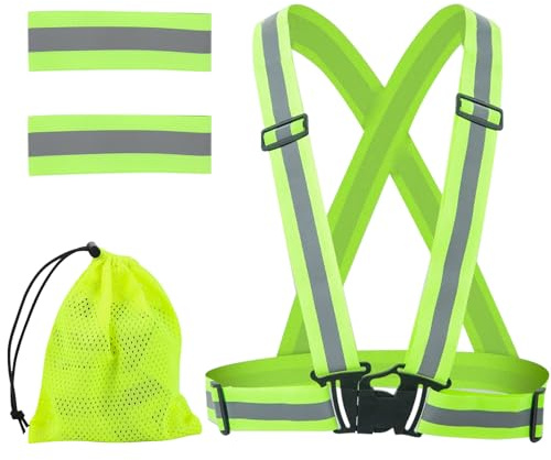 Flearitzo Giubbotto di sicurezza riflettente per bicicletta,Gilet fluorescente regolabile,leggero e ad alta visibilità,Gilet Catarifrangente per corsa, ciclismo ed escursionismo(Verde)