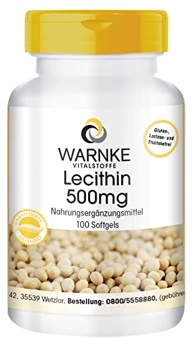 Lecitina di soia in capsule molli 500mg - No OGM - 100 Softgels - Supporta normali prestazioni mentali | Warnke Vitalstoffe - Qualità da farmacia tedesca
