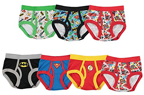 DC Comics 100% Cotton Briefs with Prints Including Superman, Batman, The Flash Logos, Sizes 2/3T, 4T, 4, 6, 8