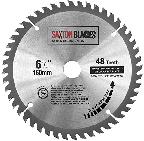 Saxton Lame de scie circulaire TCT 160 mm x 20 mm x 48 dents pour TS55 Festool Bosch Makita, etc.