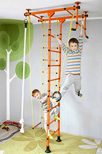 NiroSport FitTop M1 Espalier Suédois de Gymnastique pour les Enfants, Sécurité Certifiée, Installation Facile, Charge maximale jusqu'à 130 kg, Made in Germany (Orange, Hauteur de Plafond 2,2-2,7 m)