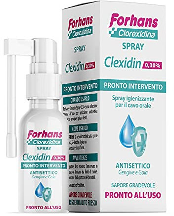 Forhans, Spray Clexidin 0,30%, Pronto Intervento ad Uso Locale con Clorexidina per Mucose Orali, Gengive, Denti e Gola, Azione Antisettica e Antibatterica, Sapore Gradevole, 50 ml