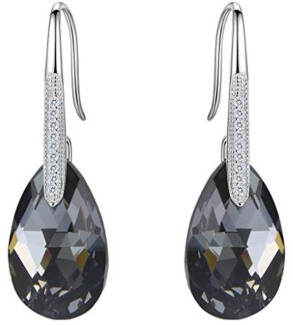 Clearine Pendiente de Mujer Plata 925 Aretes con Cristales Lágrima para Regalo Boda Nupcial Negro