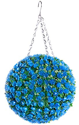 Best Artificial 28cm Blue Rose Topiary Hanging Flower Ball **UV Fade Protected**