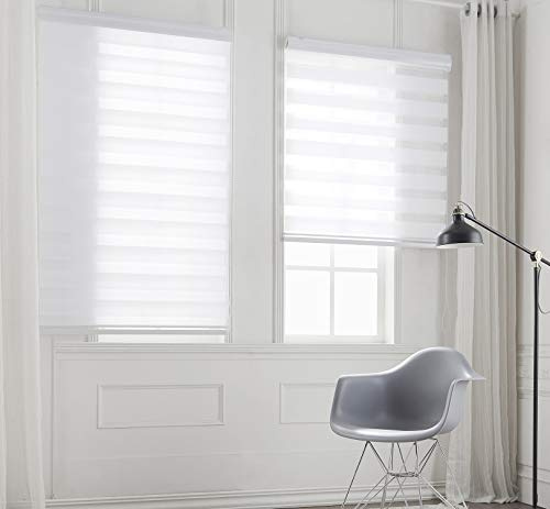 Taiyuhomes Day Night Zebra Roller Blind Window Curtain 110x150cm(WxH)White | Dual-layer delivers light adjustment, protects privacy, blocks glare and filters daylight maintaining ventilation