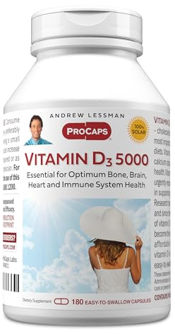 ANDREW LESSMAN Vitamin D3 5000 IU 180 Capsules - High Potency, Essential for Calcium Absorption, Supports Bone Health, Healthy Muscle Function, Immune System, More. Small Easy to Swallow Capsules