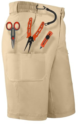 Palmyth Men's Fishing Short Quick Dry 10.5” Sun Protection UV UPF 50+ Cargo Shorts Water Resistant for Saltwater Freshwater Khaki L