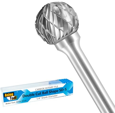 SD-5 Tungsten Carbide Burr Rotary File Ball Shape Double Cut with 1/4''Shank for Die Grinder Drill Bit