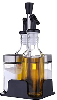 BaoWnylz Salz und Pfefferstreuer Essig Öl Set (5-teiliges Set) Das Rotierende Design des Salzstreuer Flaschenverschlusses Kann mehr Gießmethoden Realisieren Auslaufsicheres Design Öl und Essigspender