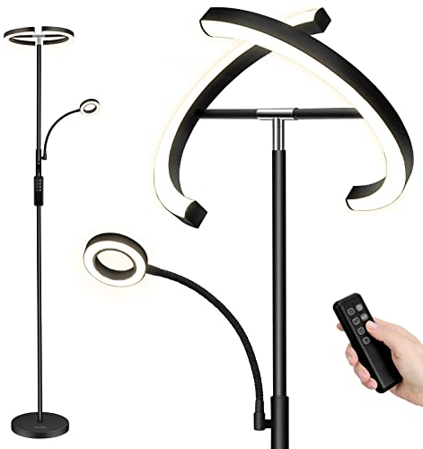 FIMEI Stehlampe, Lesestehlampe, Stufenloses Dimmen & Farbtemperatur von 3000K-6000K, Fernbedienung & Touchsteuerung, Uplight-Stehlampe, Moderne Stehleuchte für Wohnzimmer, Schlafzimmer, Büro