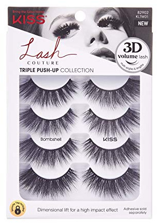 KISS Lash Couture Triple Push Up Collection Multipack, 3D Volume False Eyelashes with Triple Design Technology, Multi-Angles & Lengths, Contact Lens Friendly, Reusable, Style Bombshell, 4 Pairs