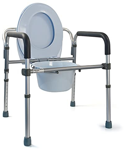 Comoda WC per Anziani Pieghevole Leggera 4 in 1 Sedia da Comodo Regolabile Sgabello Doccia e Bagno Rialzo WC Water per Disabilità
