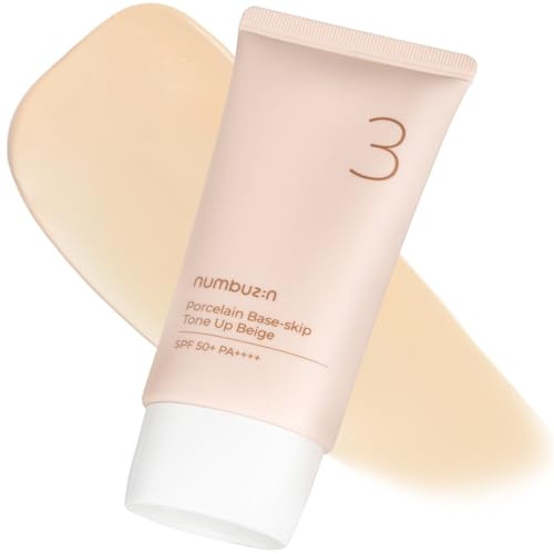 numbuzin Nr. 3 Porzellan Base-Skip Tone Up Beige 1,69 fl oz/ 50 ml | 3-in-1, getönte Feuchtigkeitscreme, Sonnenschutz, Puder, gleicht den Hautton aus, straffende Creme, natürlich
